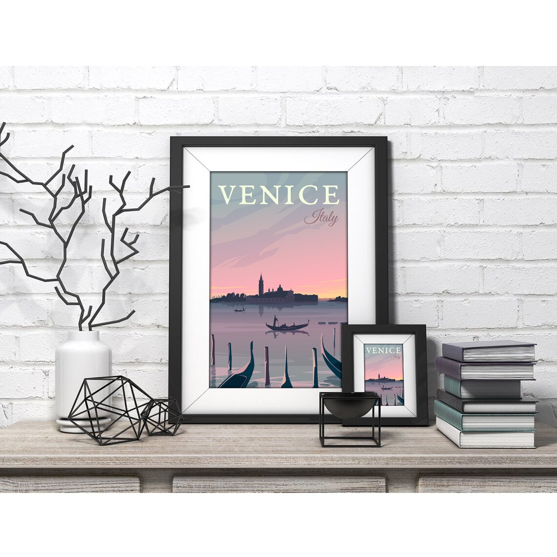 Venice Italy Sunset Gondola on the Lagoon Retro Travel Art Poster - Image 4