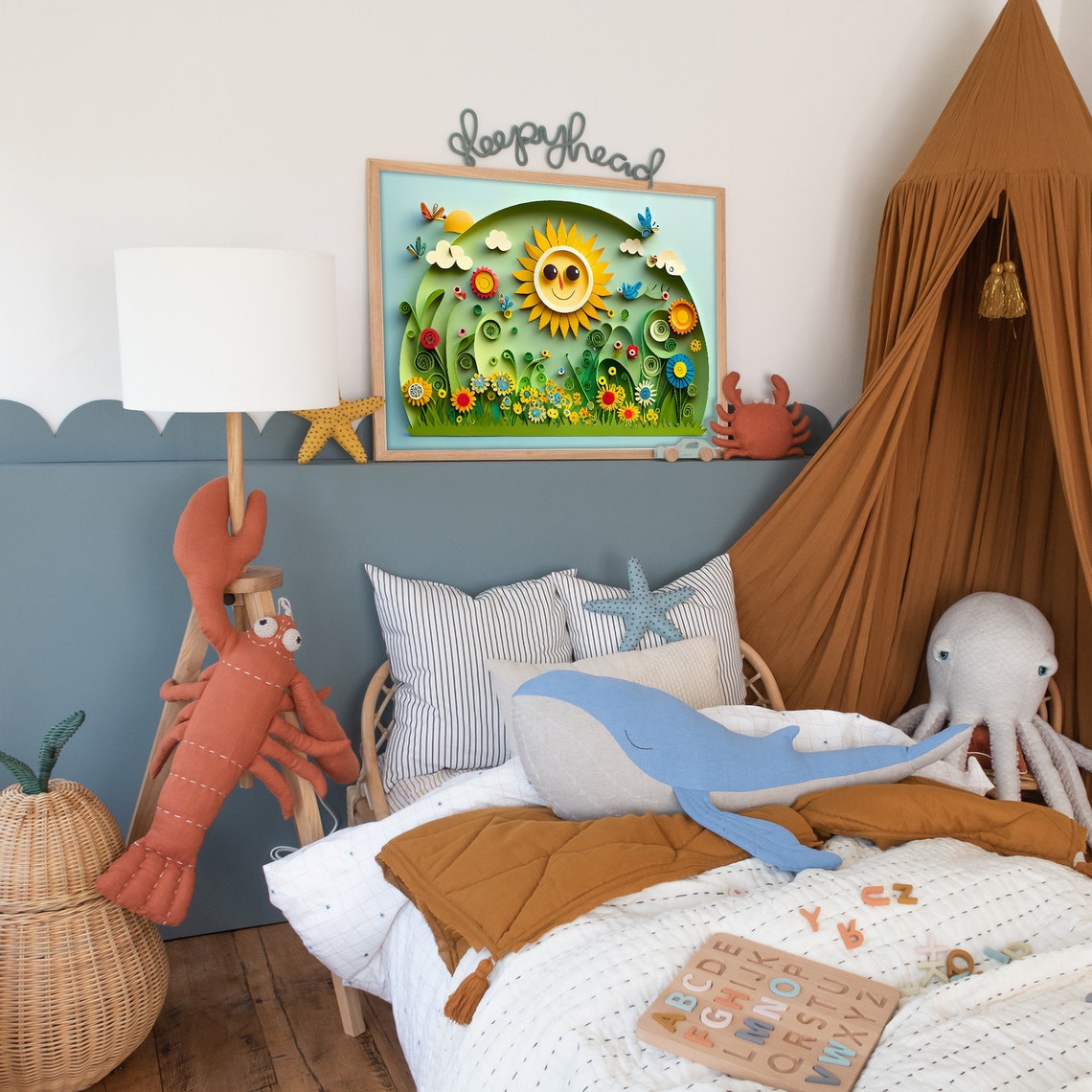 Cheerful Smiling Sun Spring Garden Paper Cut Nursery Kids Poster - Image 2