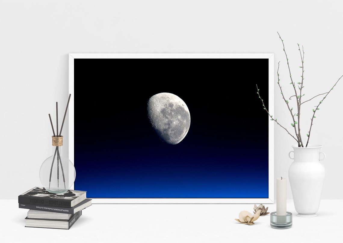 Crescent Moon Above Earth's Glowing Blue Horizon Space Photo Poster - Image 2