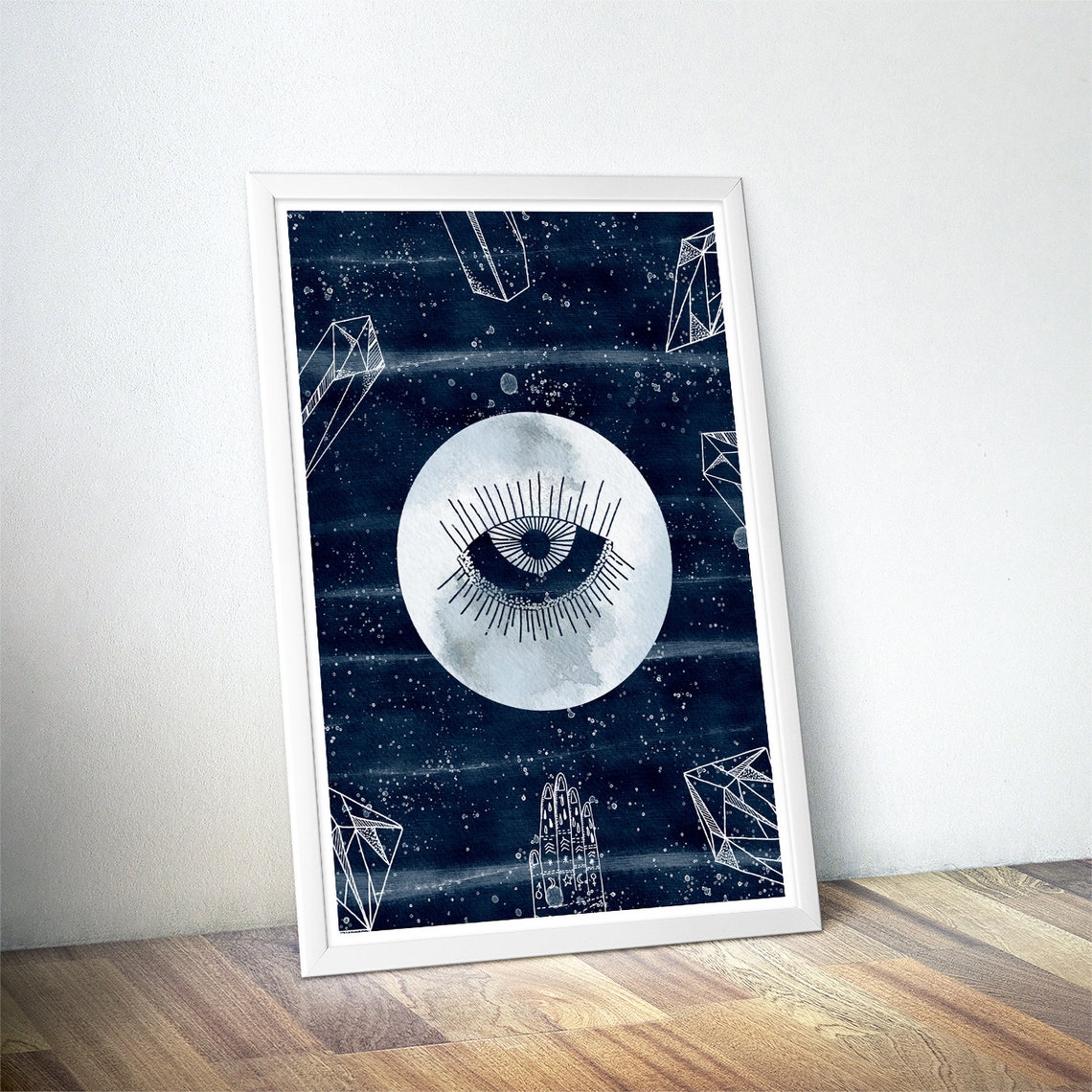 All Seeing Eye Moon Celestial Watercolor Navy Astrology Wall Art - Image 4
