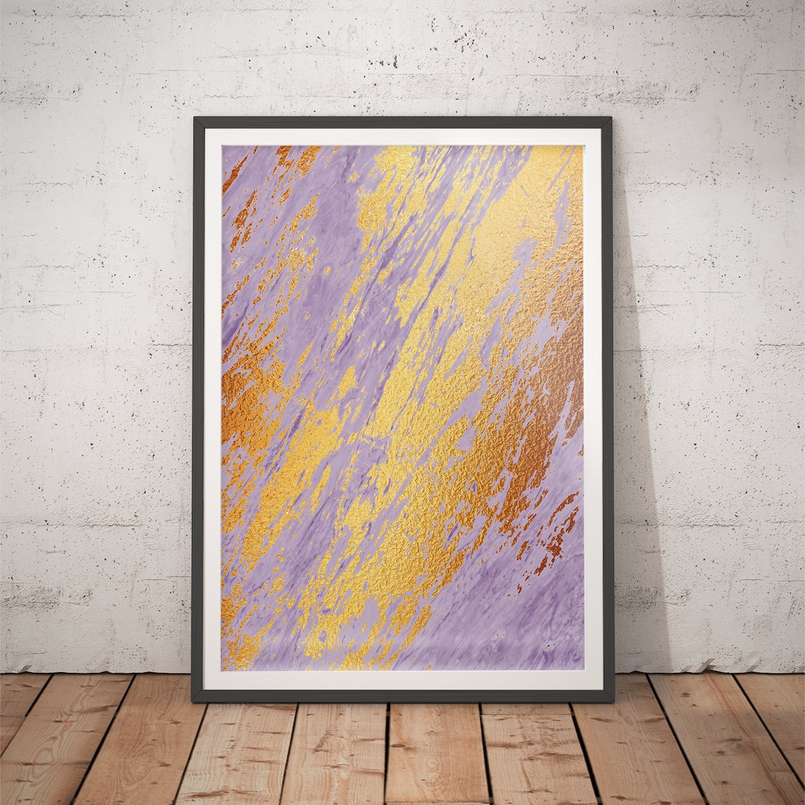 Lavender Marble Diagonal Gold Foil Streaks Modern Art Poster