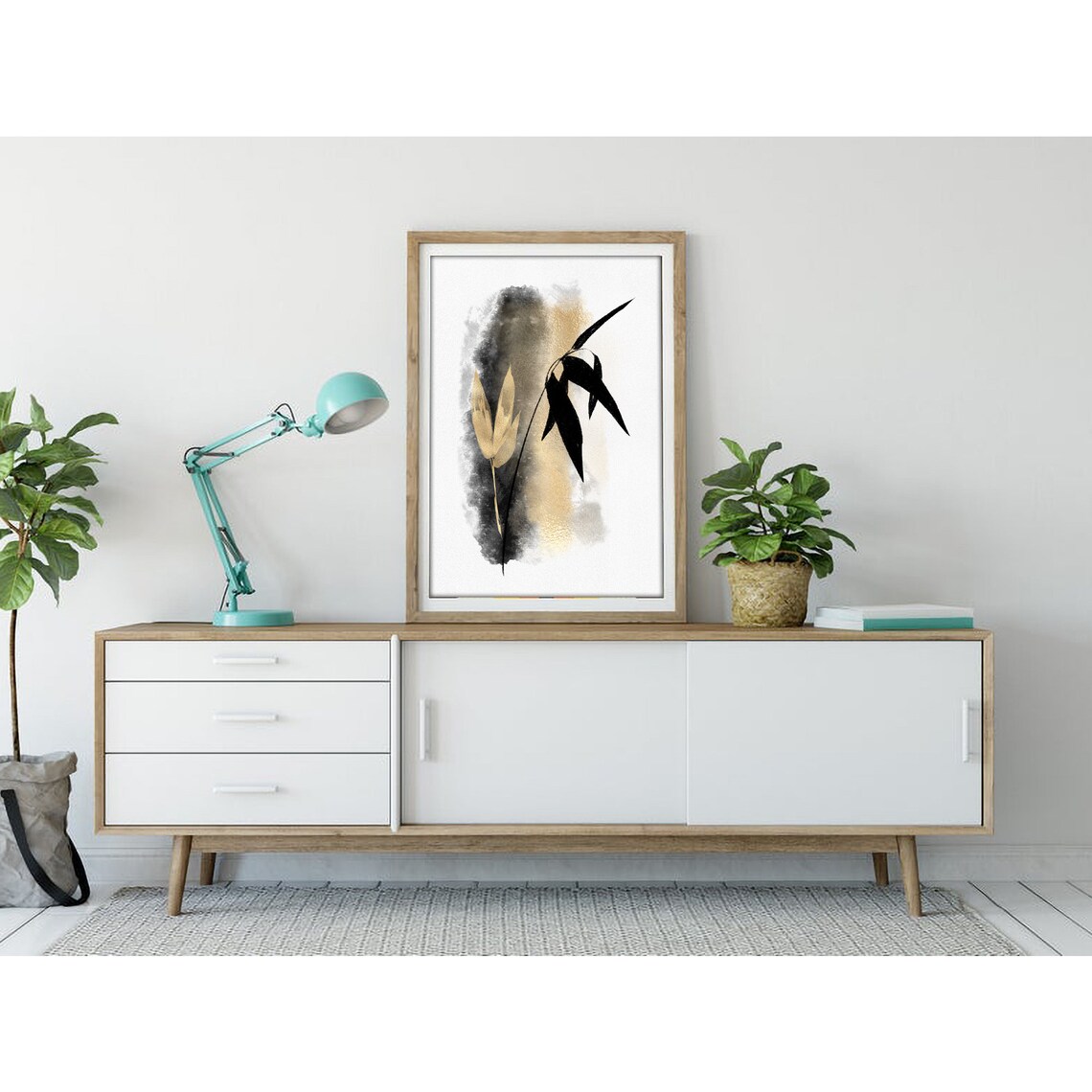 Black Bamboo Stem with Gold Buds Minimalist Japanese Art Poster - Image 3