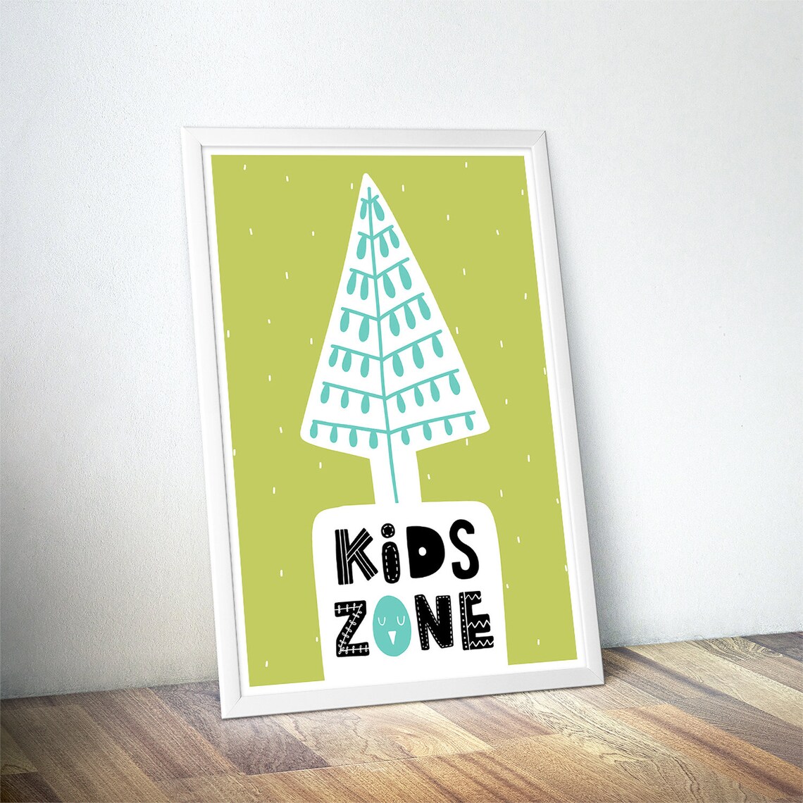 Kids Zone Stylized White Tree Nursery Poster Green Scandi Baby Room Art - Image 4