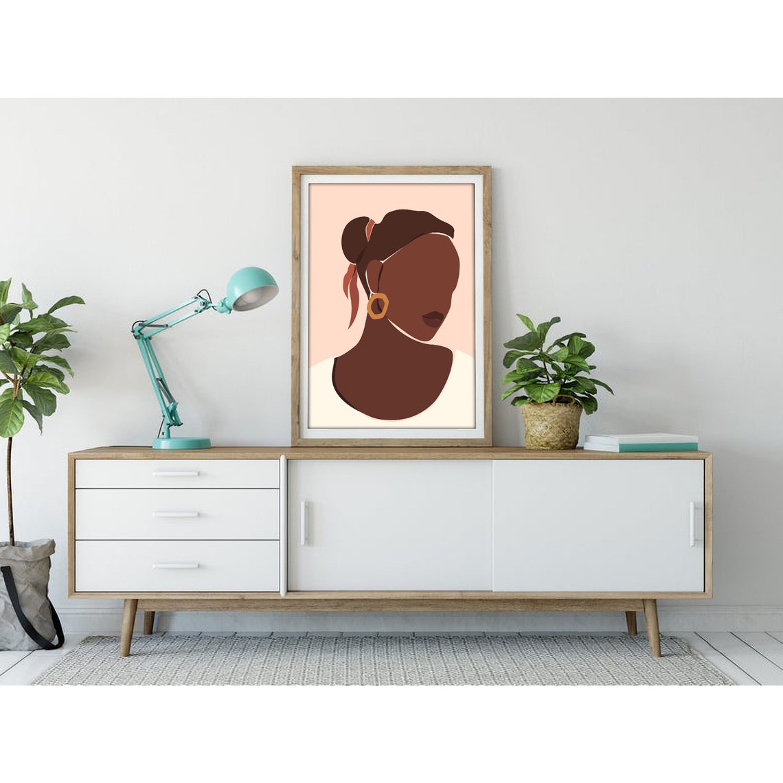 Black Woman with Gold Hoop Earring Profile Portrait Art Poster - Image 3