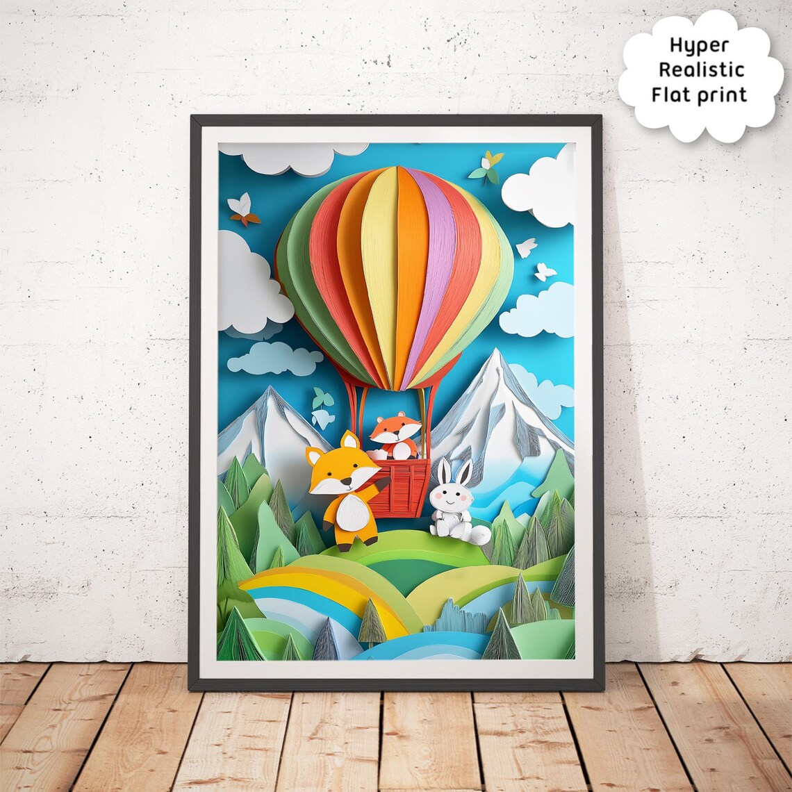 Hot Air Balloon Animal Friends, Nursery Art Print