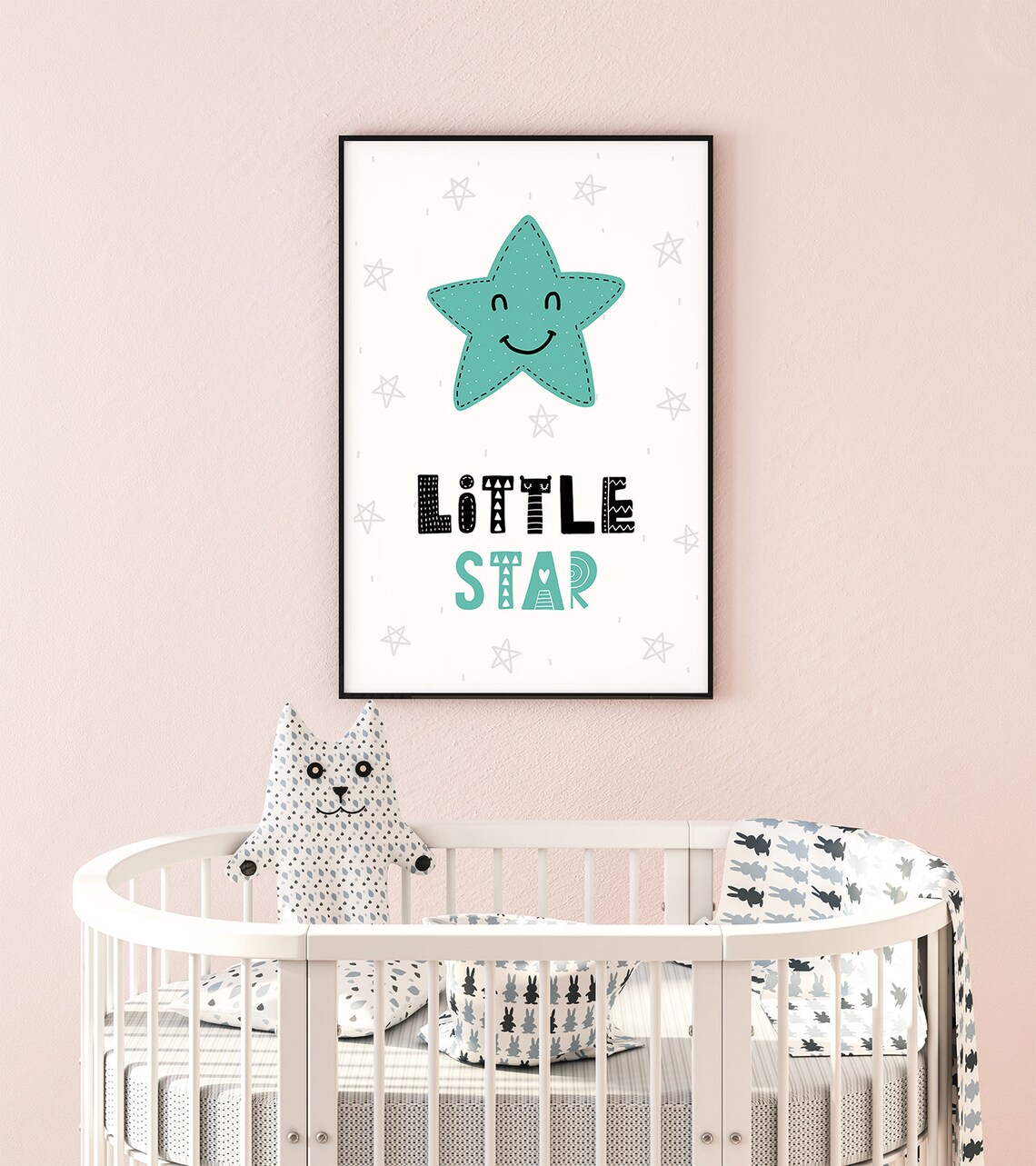 Little Star Smiling Face Mint Nursery Poster Scandi Kids Room Wall Decor - Image 2