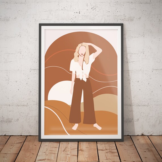 Blonde Woman Wide Leg Pants Terracotta Arch Poster for Modern Home Decor