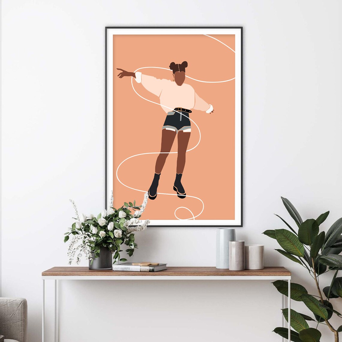 Young Ice Skater Gliding on Peach Illustration Poster for Modern Home Decor - Image 2
