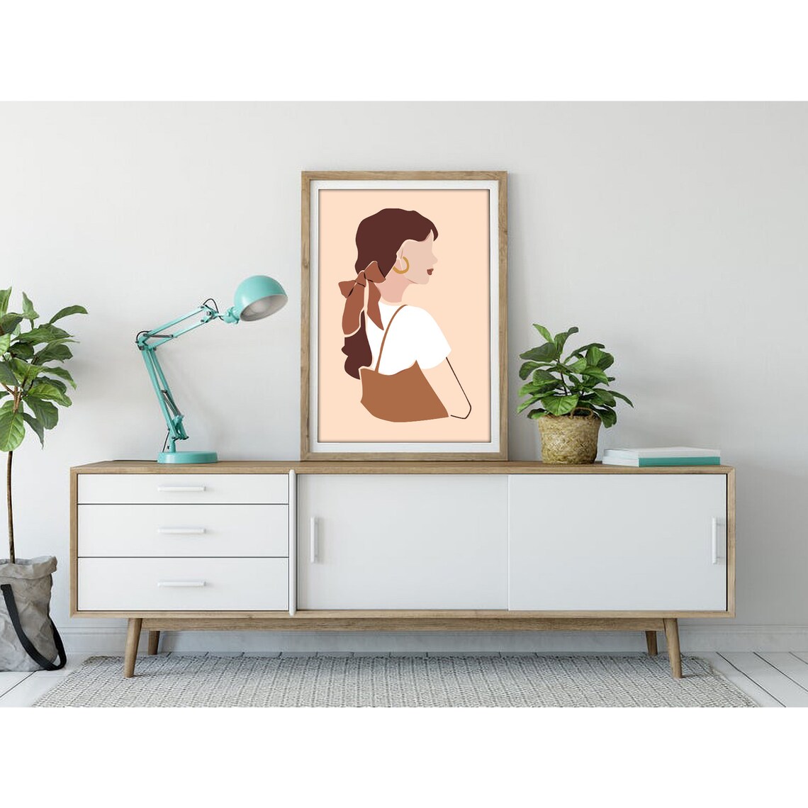 Woman with Ribbon Bow in Hair Profile Modern Fashion Art Poster - Image 3