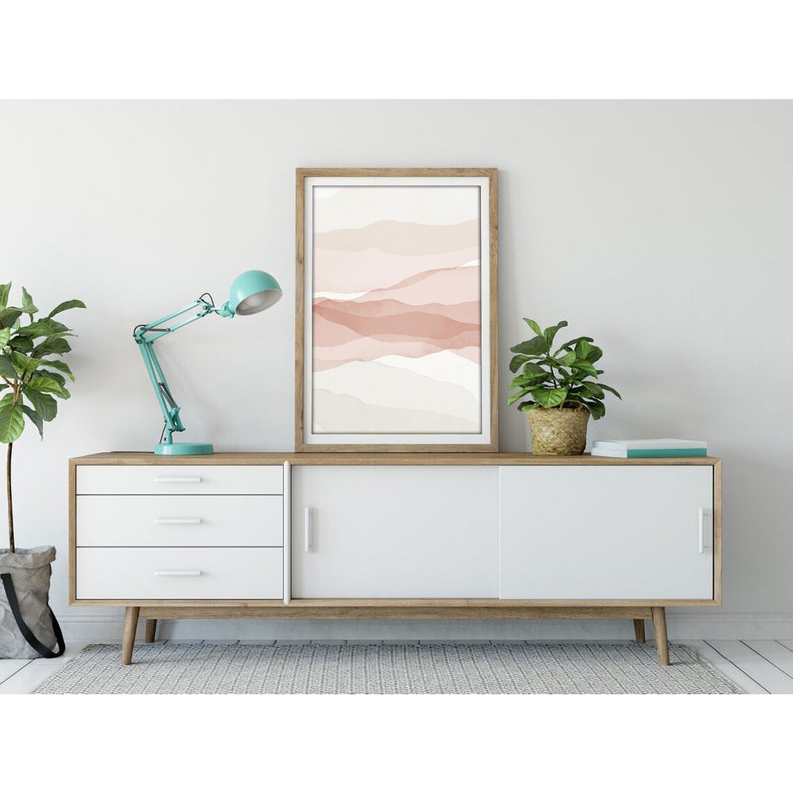 Layered Blush Watercolor Waves Minimalist Scandinavian Art Poster - Image 3