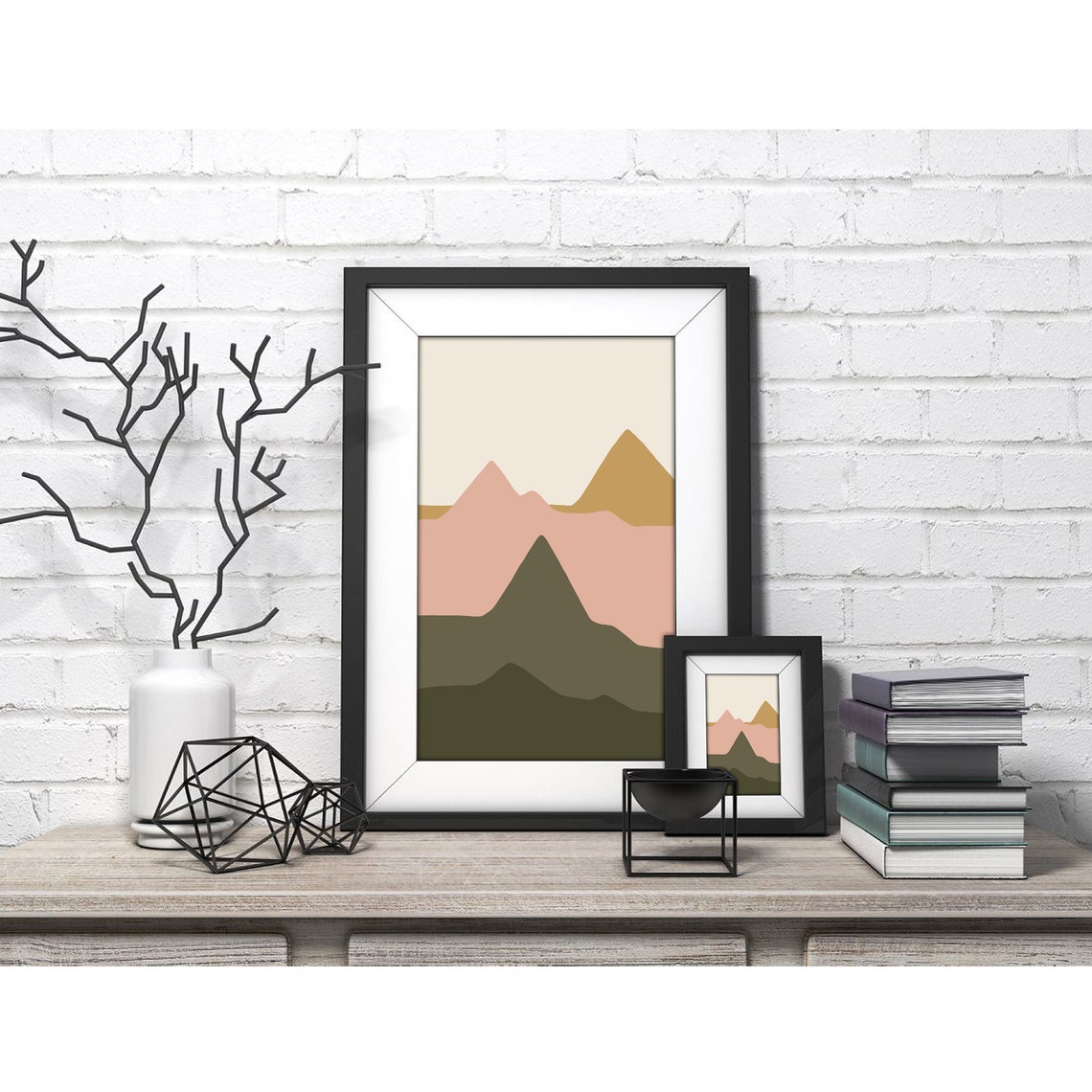Pastel Pink And Olive Green Layered Peaks Minimalist Mountain Poster - Image 3