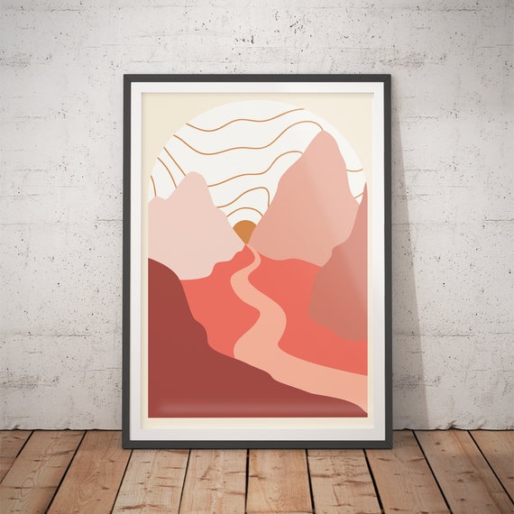 Abstract Landscape Art No 26 Mid Century Poster Above Bed Art Boho Sun Poster Retro Sun Art Moon Poster