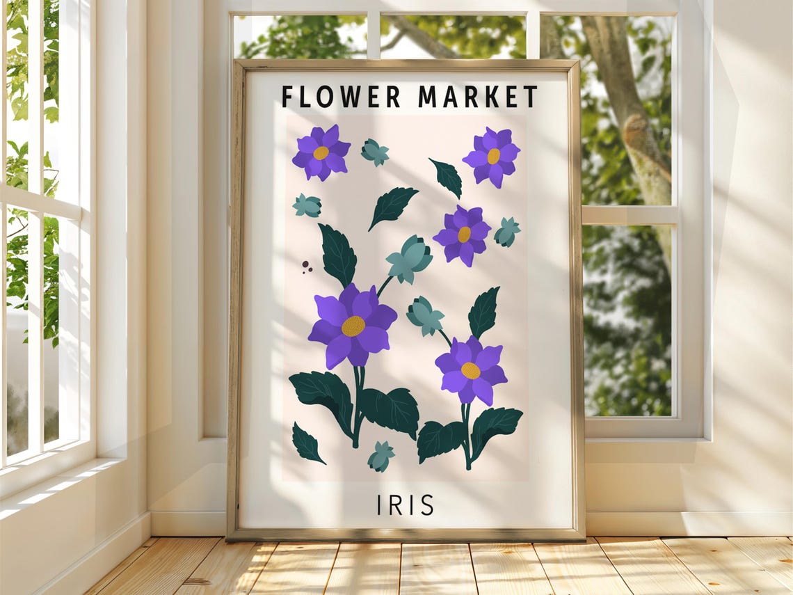 Flower Market Iris Purple Floral Flat Design Botanical Poster