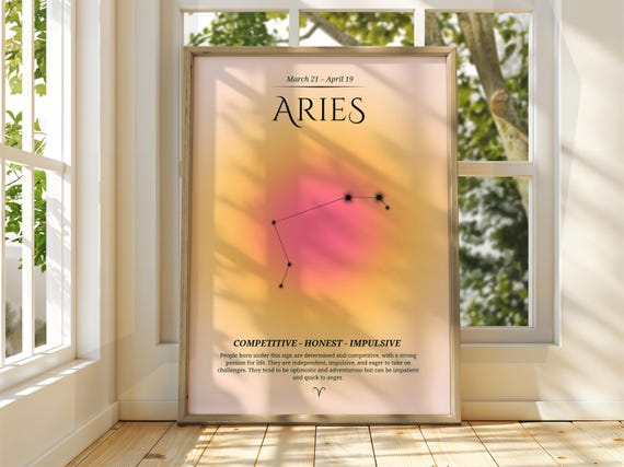 Aries Zodiac Constellation Star Sign March April Birthday Astrology Poster