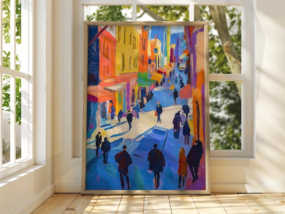 Matisse Style City Street Painting Crowd Figures Impressionist Poster