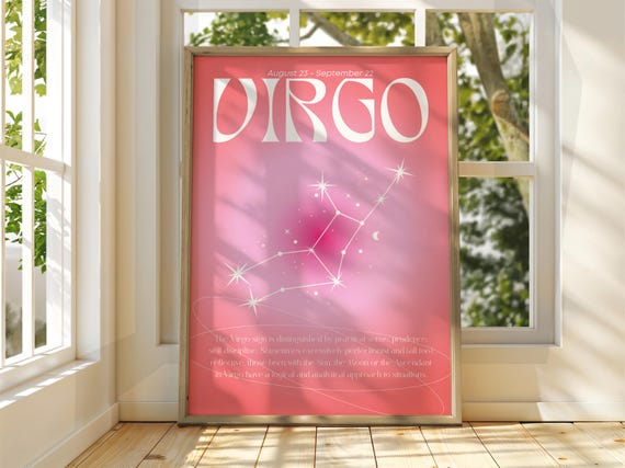 Virgo Zodiac Pink Star Sign Celestial Starry Astrology Poster