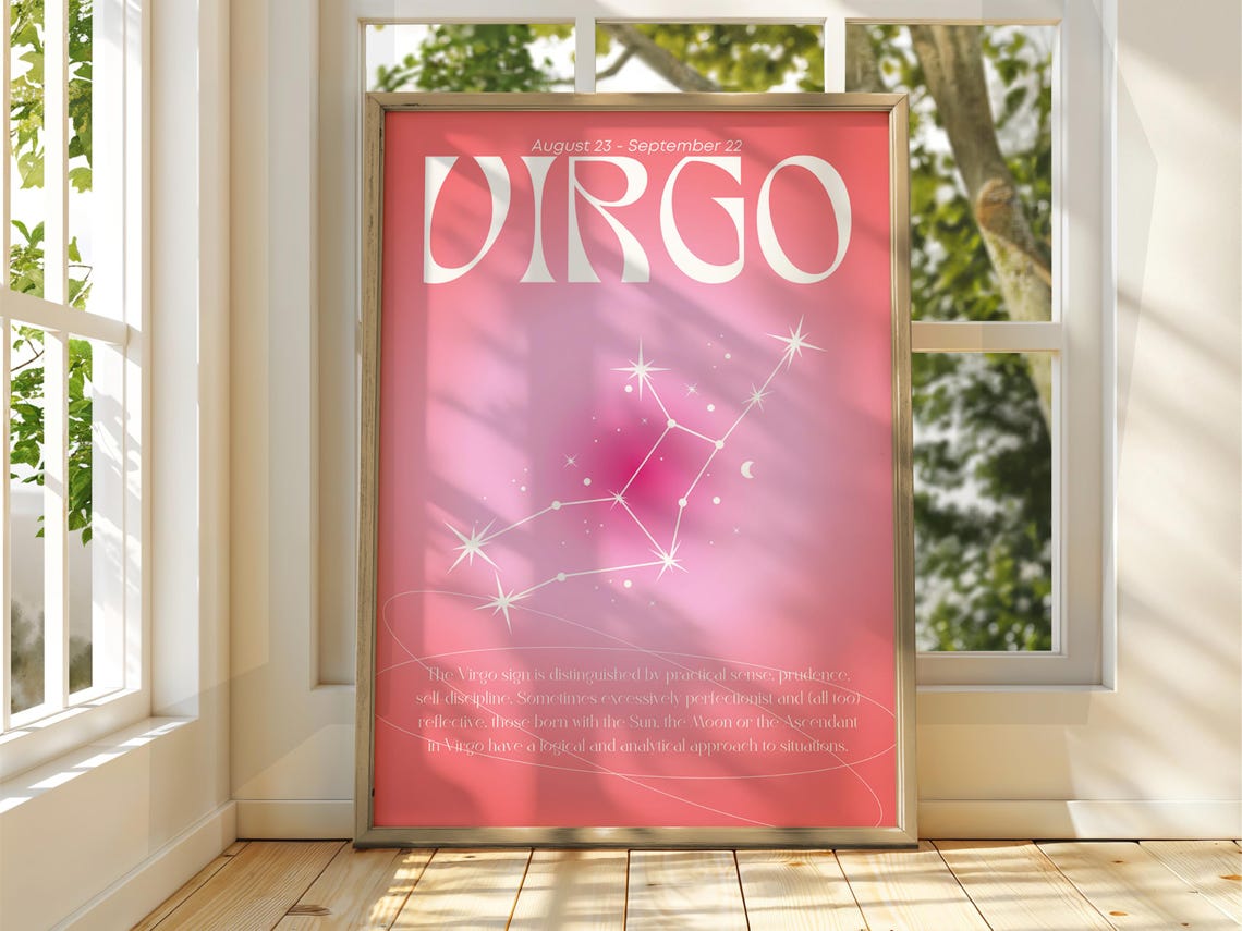 Virgo Zodiac Pink Star Sign Celestial Starry Astrology Poster