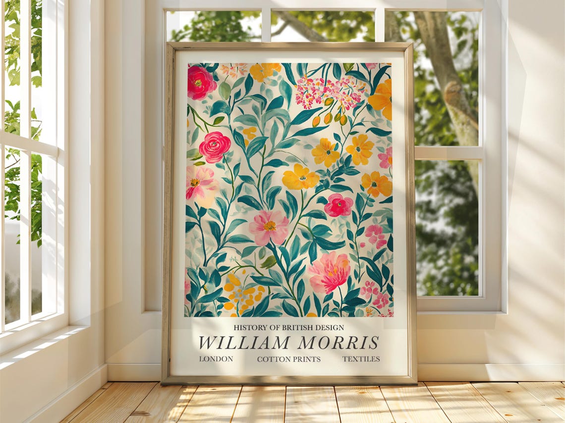 William Morris Pastel Wildflower Botanical Textile Design Poster