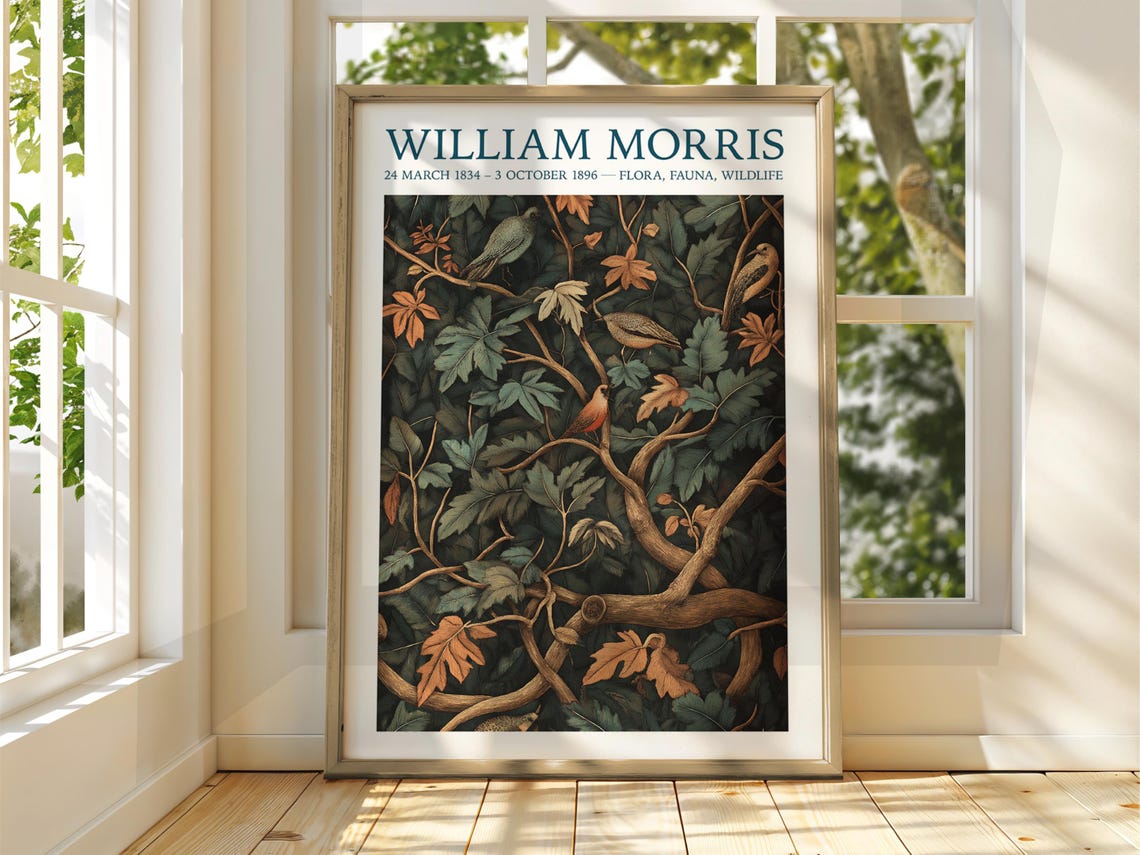 William Morris Autumn Leaves and Birds Exhibition Gallery Poster