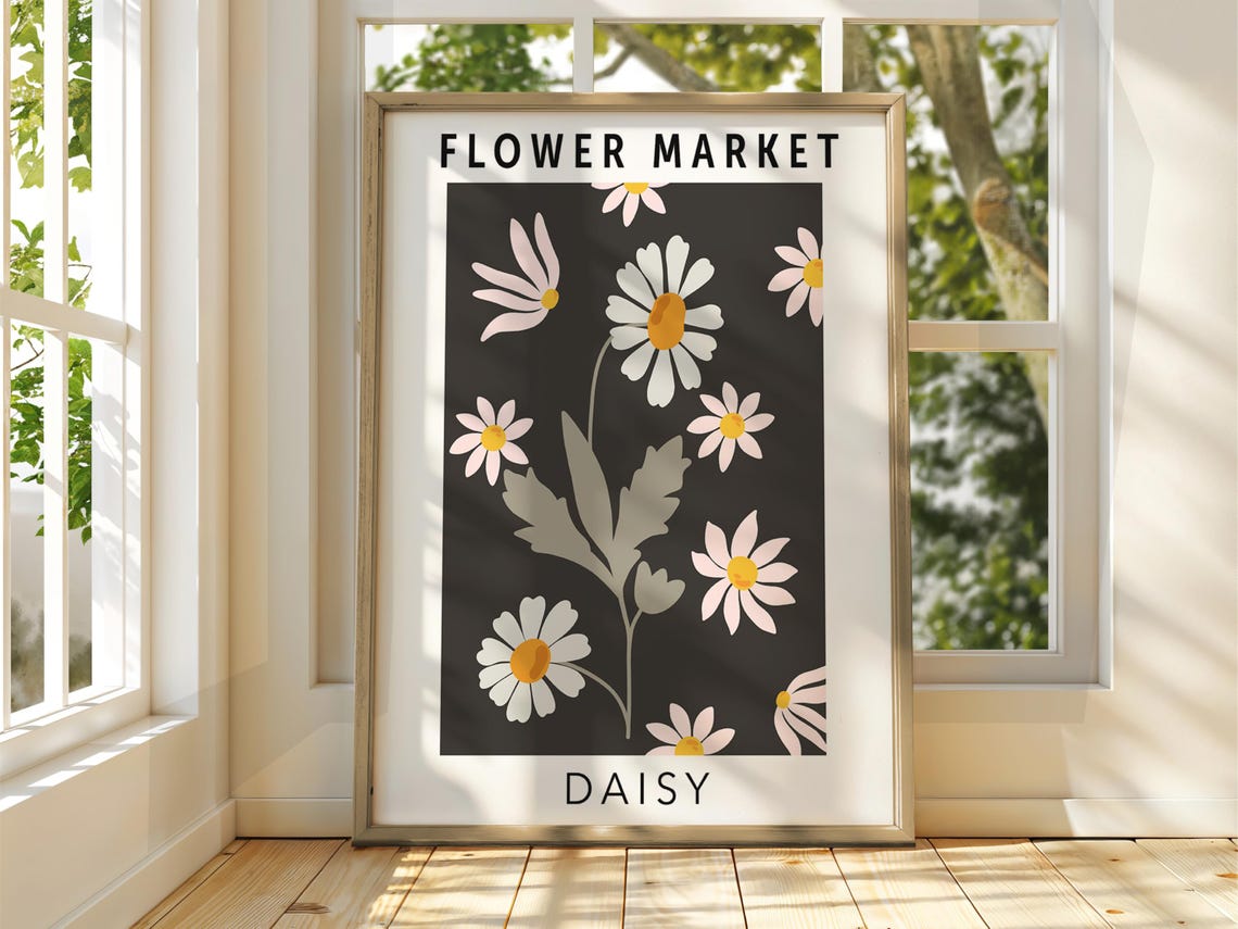 Daisy Flower Market Exhibition Poster Bold Black Botanical Style Art