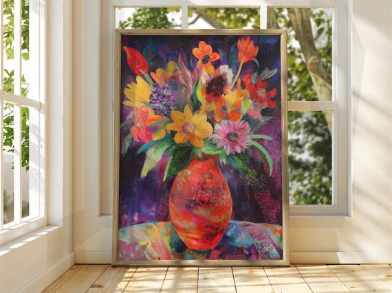Henri Matisse Style Flower Vase Exhibition Print Gallery Classic Art Floral Wall