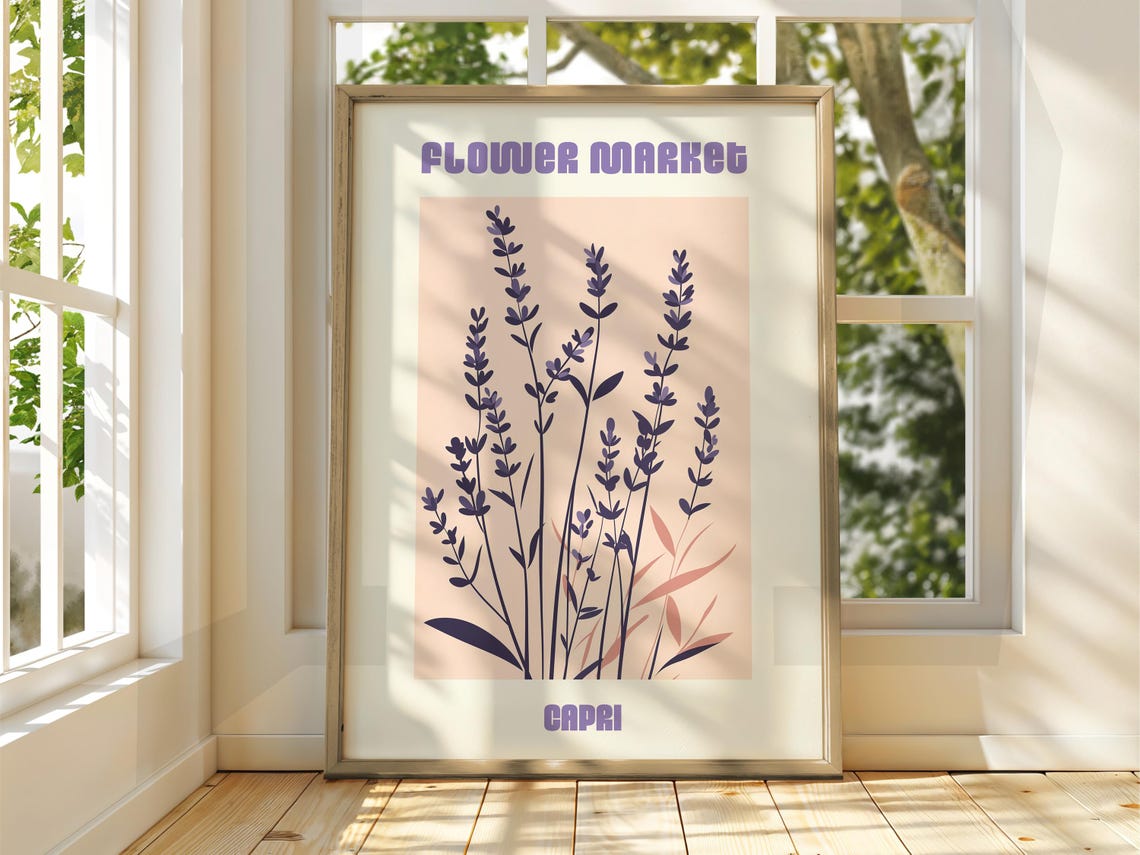 Flower Market Capri Lavender Botanical Minimalist Decor Poster