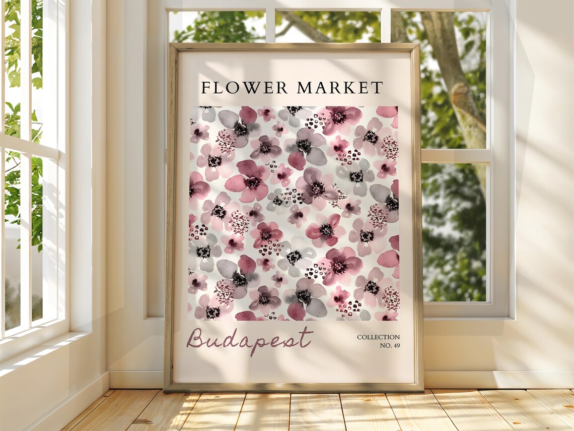 Flower Market Budapest Pink Anemone Watercolor Botanical Art Poster