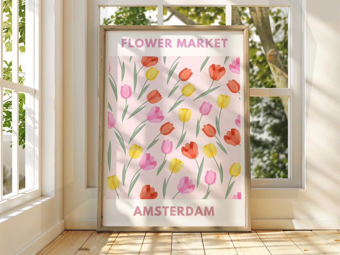 Amsterdam Flower Market Poster Colorful Tulip Pattern Botanical Art