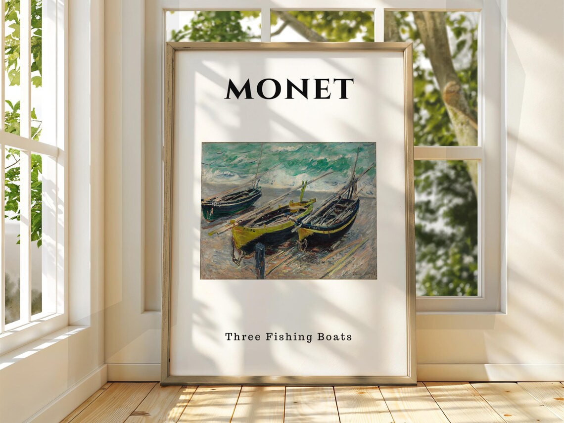 Claude Monet Three Fishing Boats Art Poster Impressionist Seascape Classic View