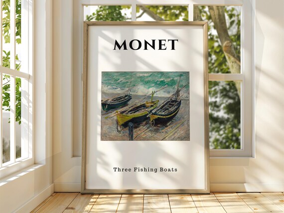 Claude Monet Three Fishing Boats Art Poster Impressionist Seascape Classic View