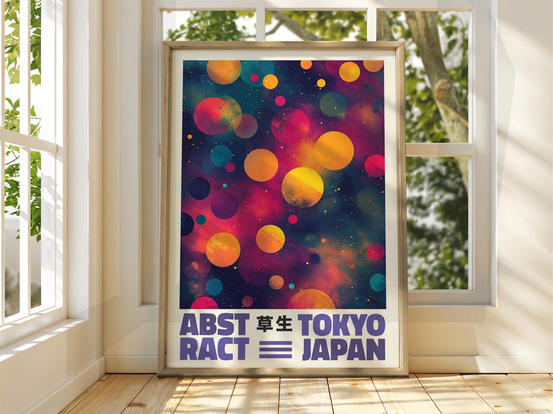 Tokyo Japan Abstract Dot Art Cosmic Glowing Circles Color Poster