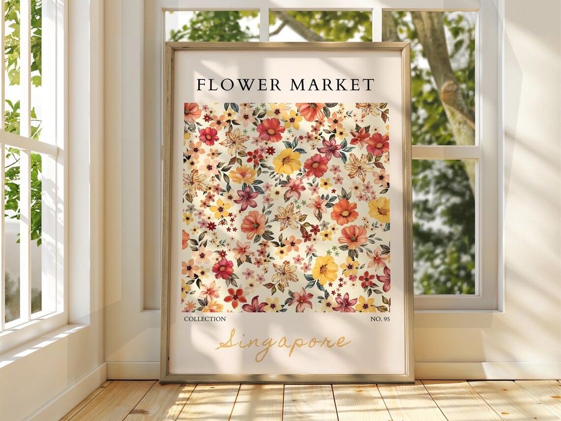 Flower Market Singapore Autumn Floral Pattern Botanical Art Poster