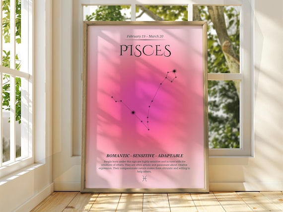 Pisces Poster Star Sign Wall Art Astrology Spiritual Zodiac Gift For