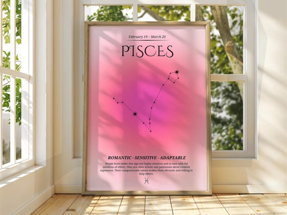 Pisces Zodiac Star Constellation Pink Gradient Astrology Poster