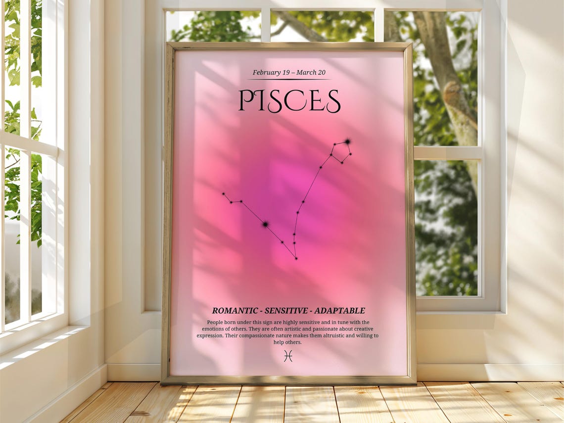 Pisces Zodiac Star Constellation Pink Gradient Astrology Poster