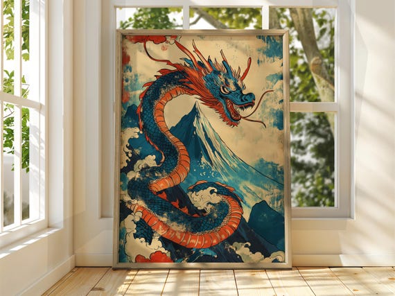 Dragon Japanese Ukiyo-e Poster, Vintage Retro Art