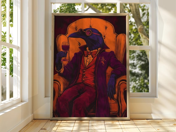 Dapper Raven Wine Glass Victorian Suit Red Spectacles Poster