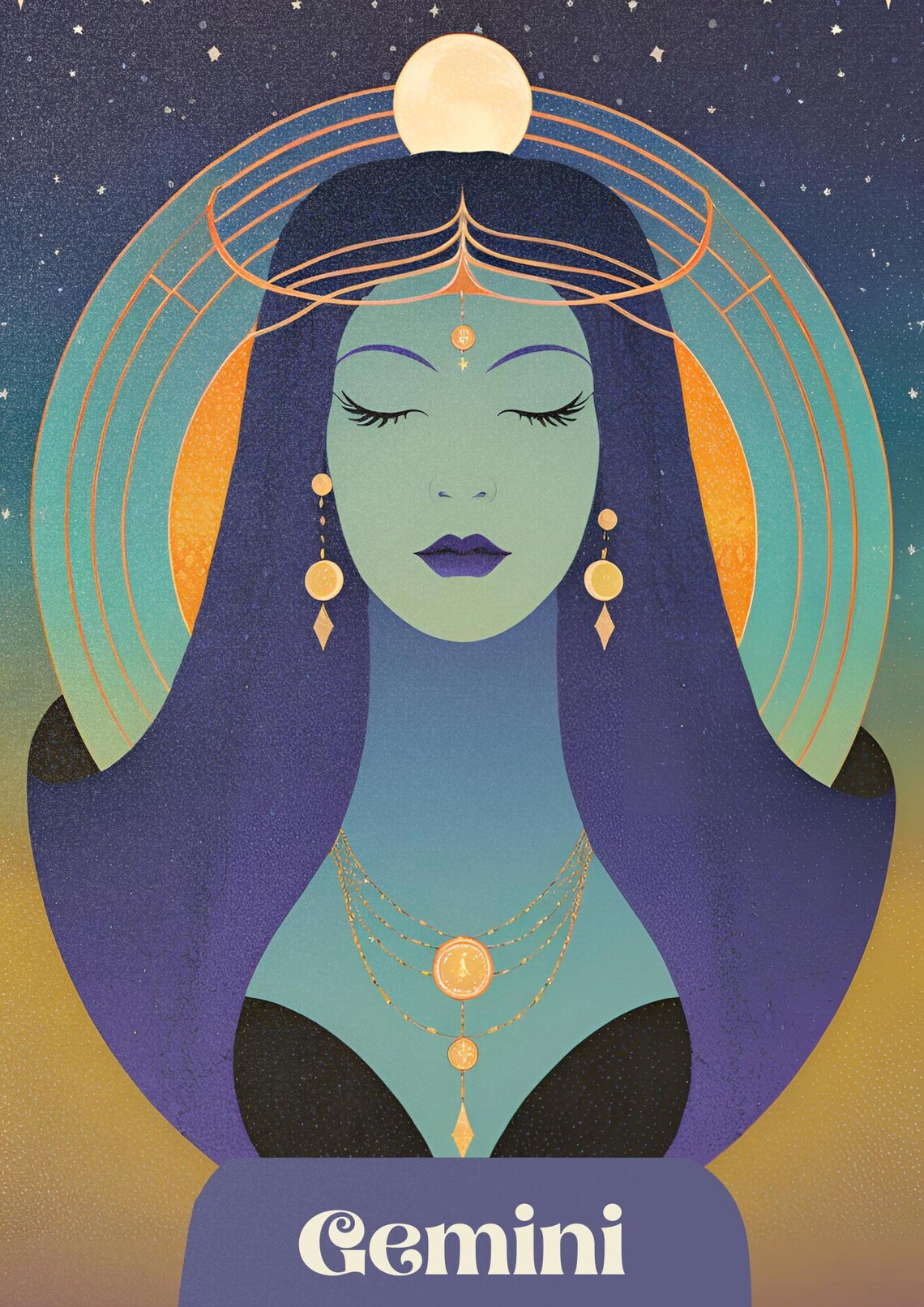 Gemini Zodiac Goddess Mystical Art Nouveau Moonlight Astrology Wall Art - Image 3
