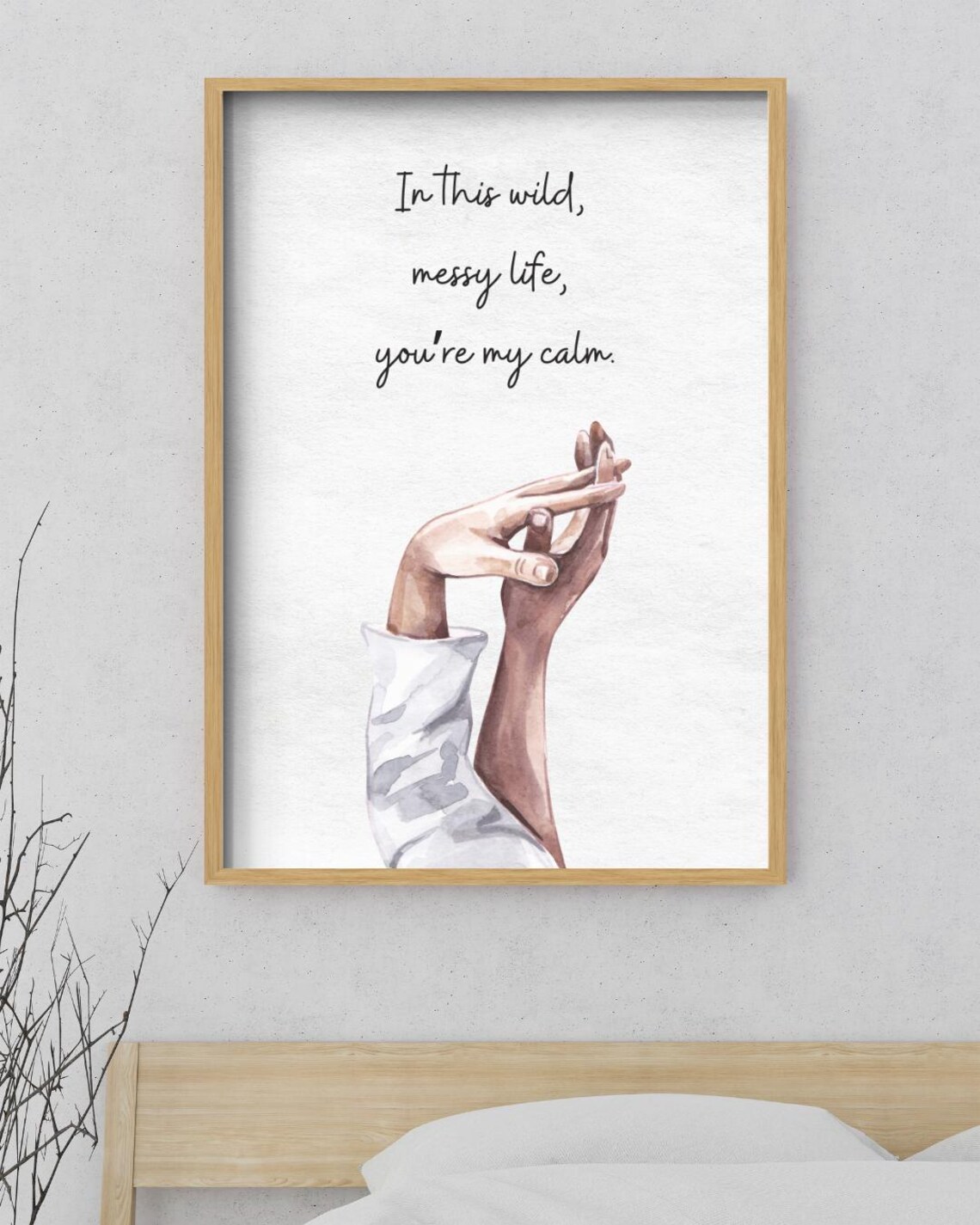 You're My Calm Interlocked Hands Watercolor Romantic Love Quote Poster - Image 3