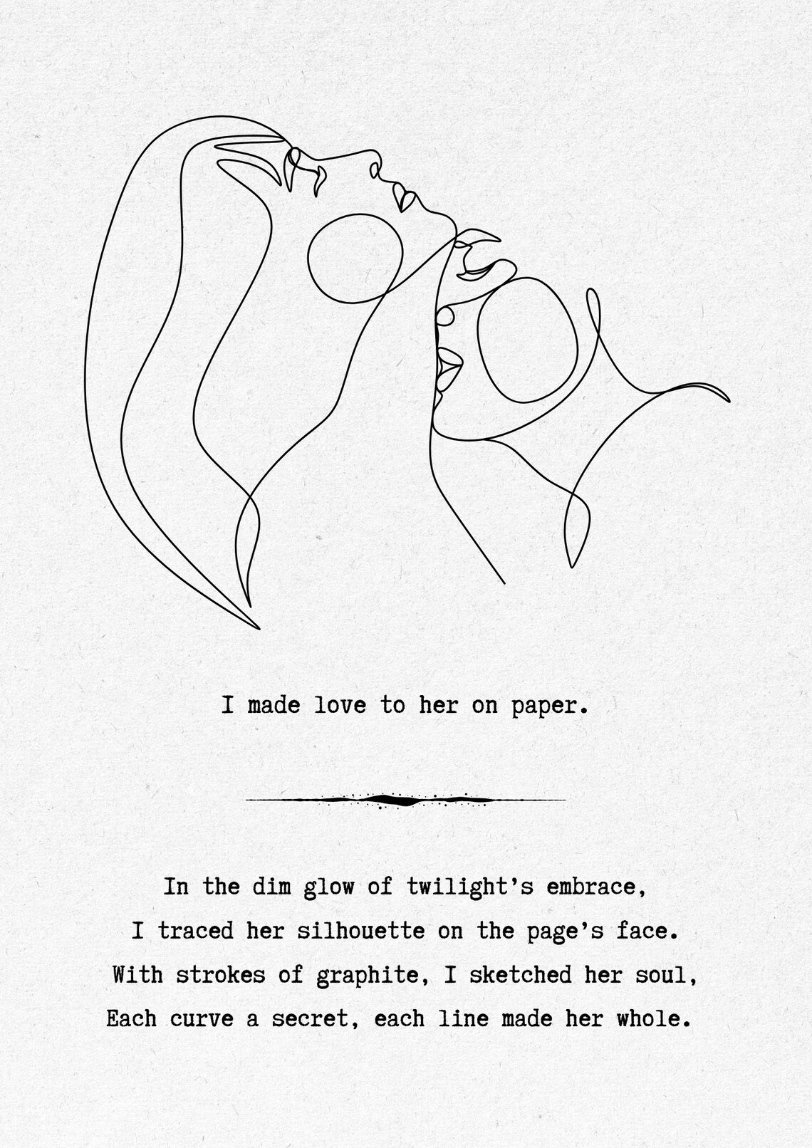 I Made Love To Her On Paper Romantic Poem Line Art Kiss Art Poster - Image 2