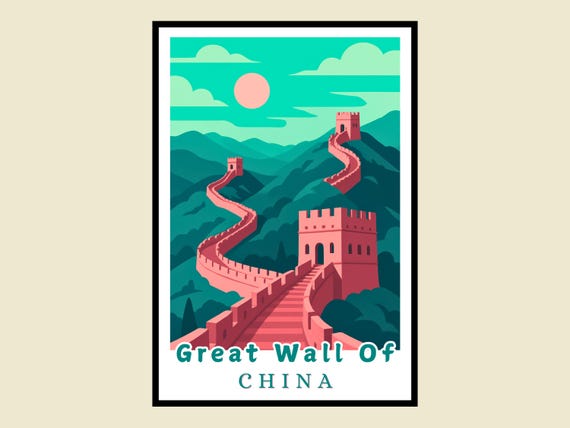 Great Wall Of China Framed Poster Travel Vintage Style Decor Chinese Landmark Art Print Retro Souvenir Gift