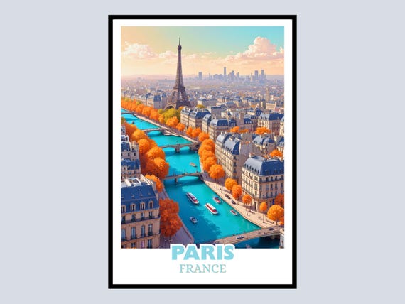 Paris Framed Poster Eiffel Tower Travel Gift France Wall Art Cityscape Print Europe Home Decor Iconic Landmark