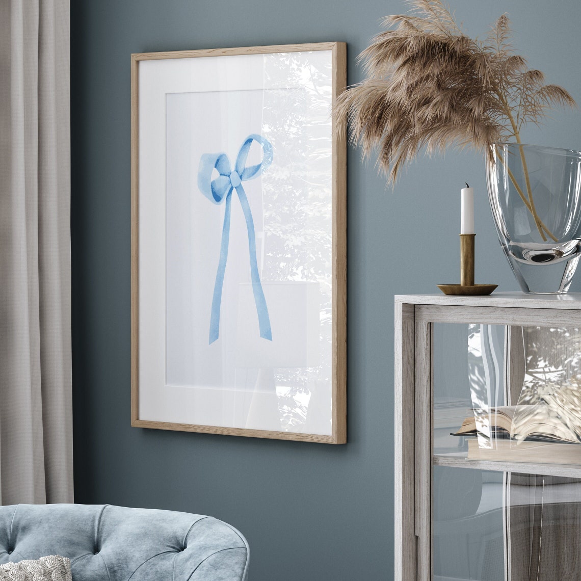 Watercolor Light Blue Bow Soft Feminine Ribbon Coquette Wall Art