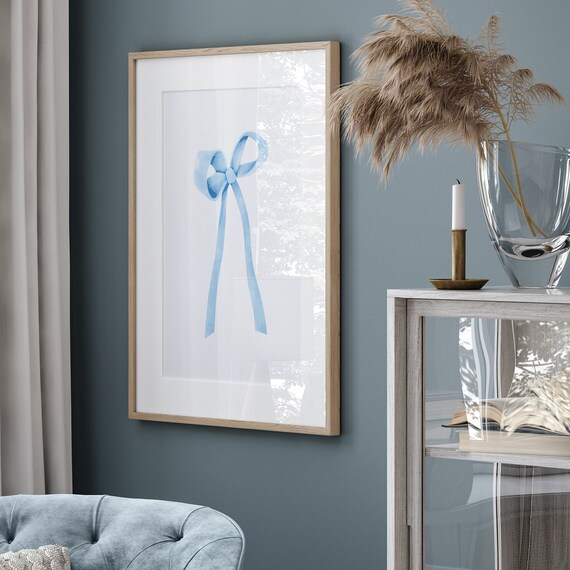 Watercolor Light Blue Bow Soft Feminine Ribbon Coquette Wall Art