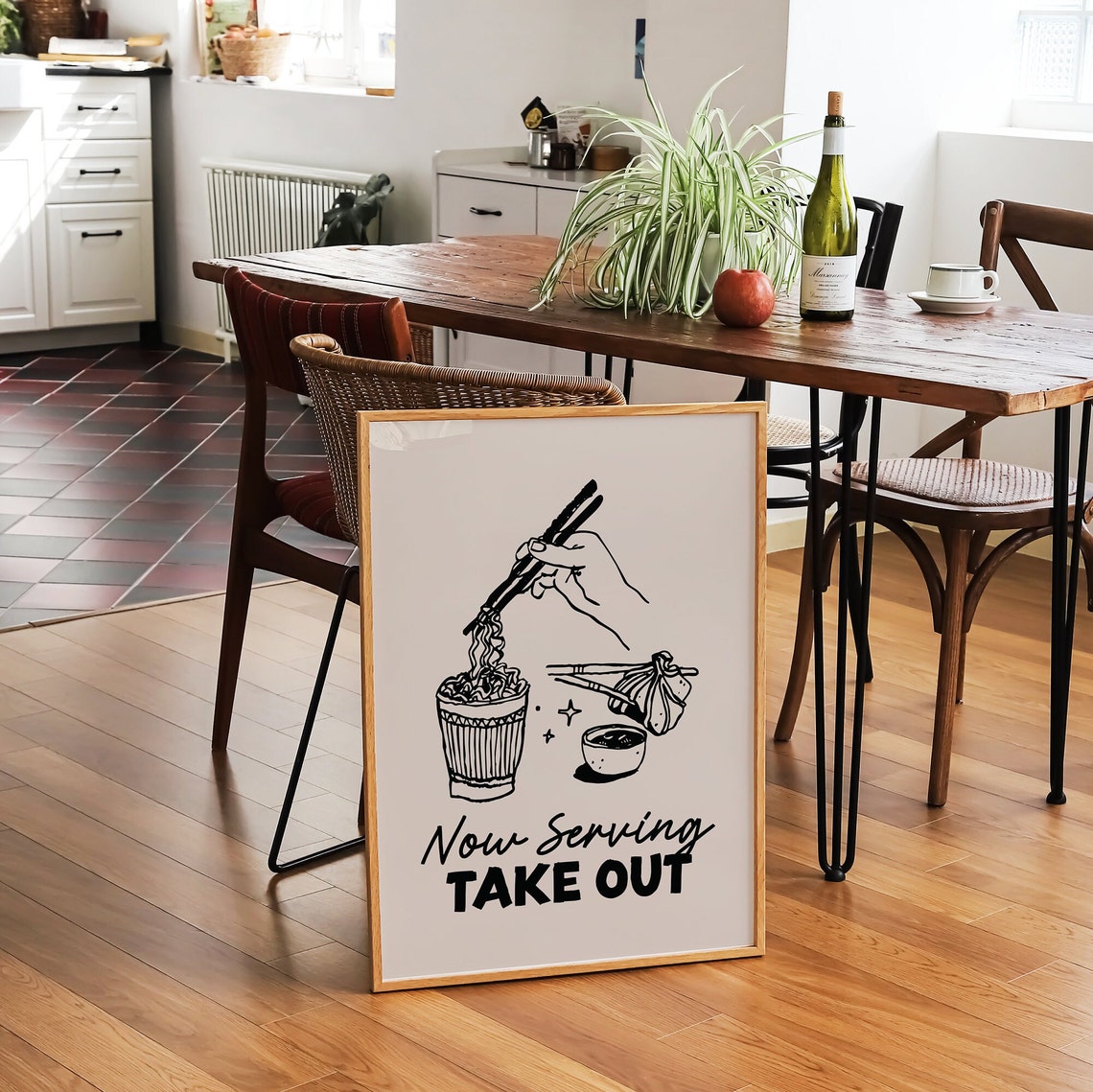 Now Serving Take Out Hand Drawn Noodle Line Art Kitchen Poster - Image 2