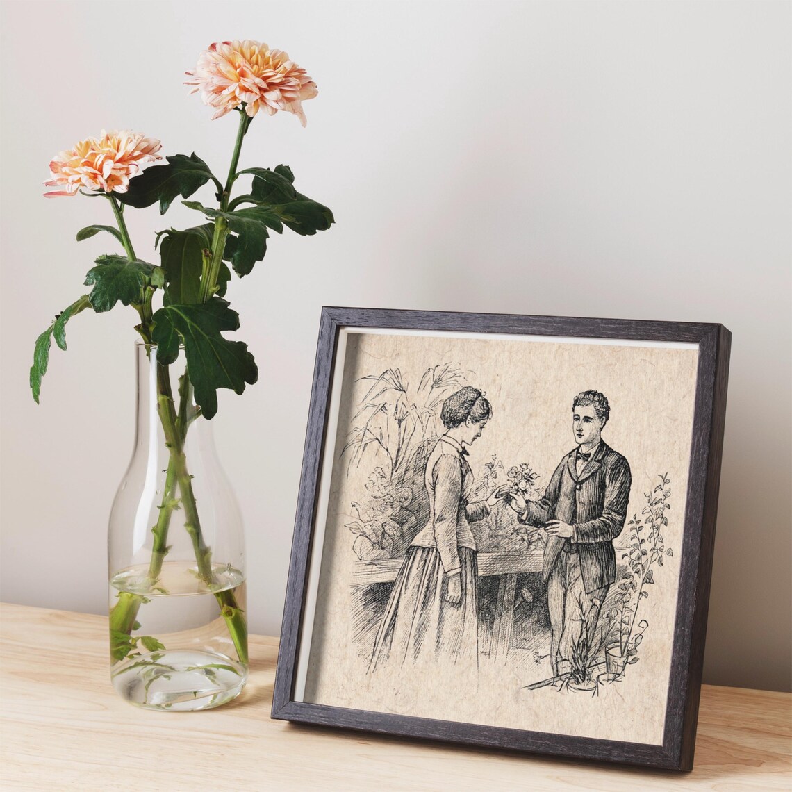 Little Women Vintage Book Sketch Woman Receiving Flowers Poster - Image 3