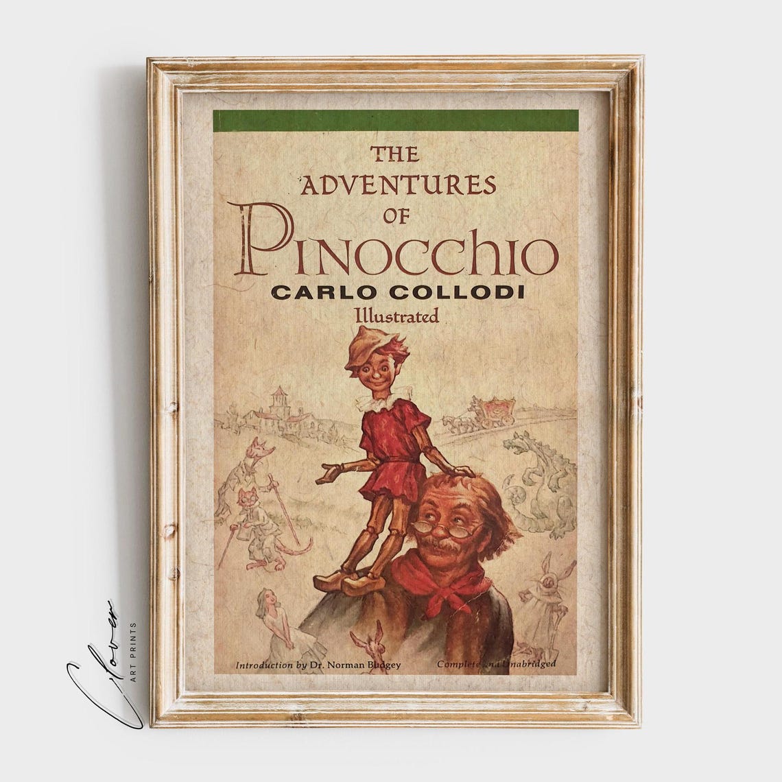 The Adventures of Pinocchio Carlo Collodi Illustrated Cover Poster