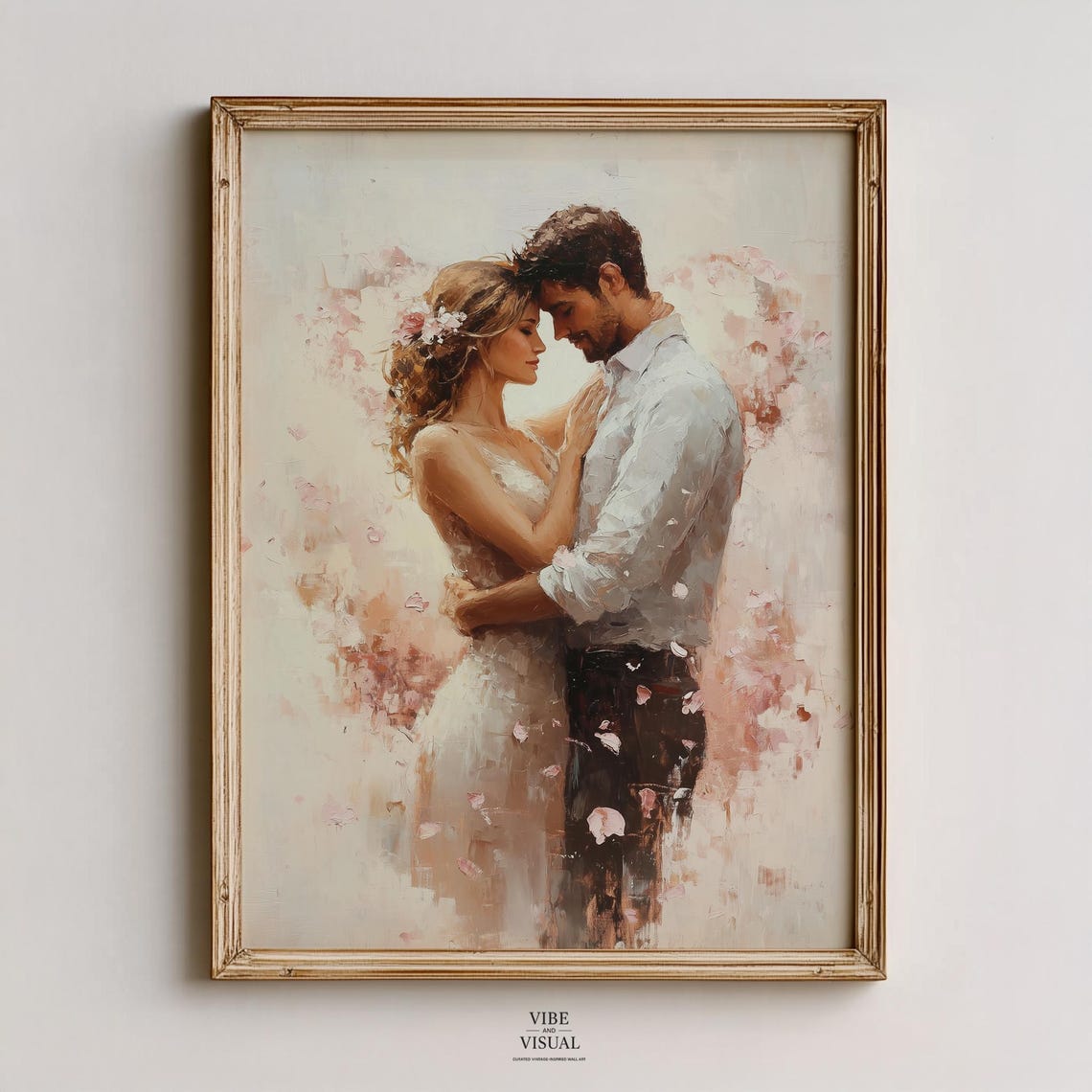 Romantic Couple Embrace In Blossoms Painterly Love Wedding Art Poster