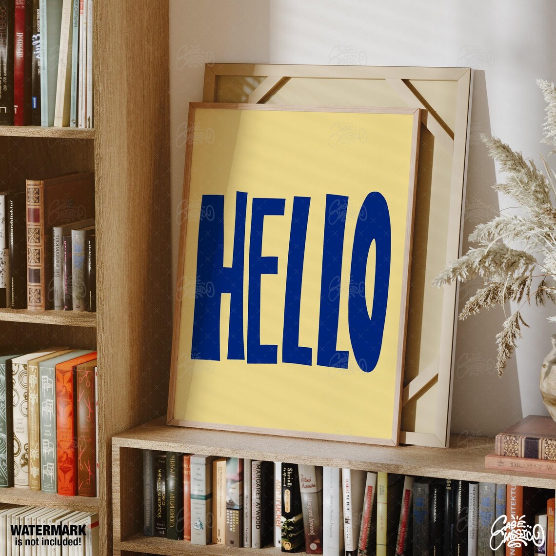 Bold HELLO Greeting Poster in Navy Blue Letters on Sunny Yellow - Image 2
