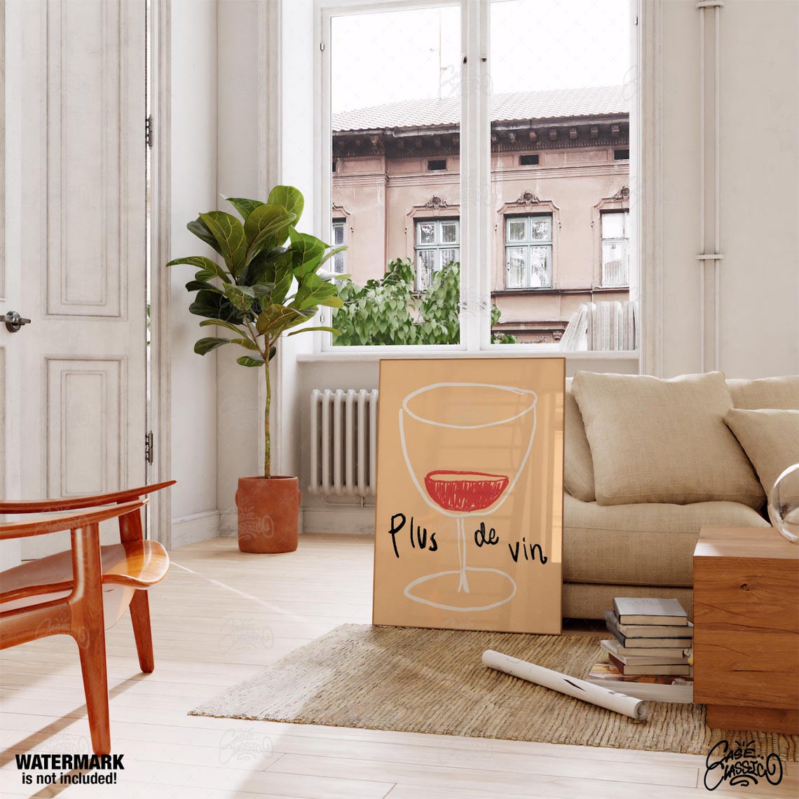 Plus De Vin French Wine Glass Sketch Illustration Bar Poster - Image 3